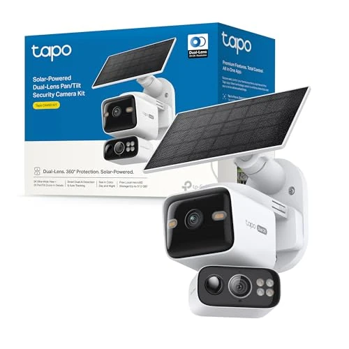 Offerta a tempo: Tapo C645D KIT Telecamera Wifi Esterno con Pannello Solare, Doppia lente 2K, 360° Copre 2 aree insieme, Batteria di backup 10.000 mAh, Visione Notturna a Colori, Tracciamento/Rilevamento AI,IP65 - 25% da 199.99 € a 149.99 €