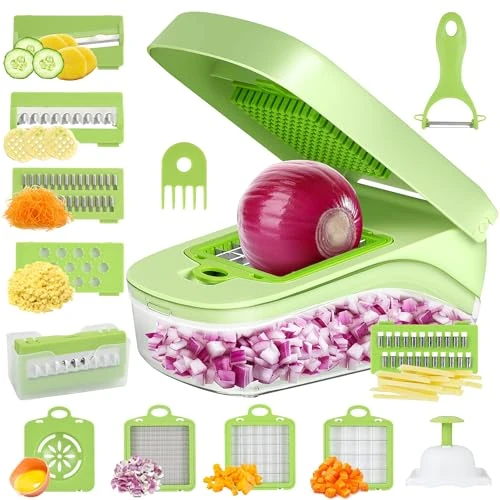Offerta a tempo: Romon Taglia Verdure, Affetta Verdure, Tagliaverdure, 14 in 1 Affettaverdure e Tagliaverdure Multifunzionale, Trita Verdure Manuale per Cubetti, Bastoncini, Fette, Strisce e Quarti - 0.00% da 16.99 € a 16.99 €