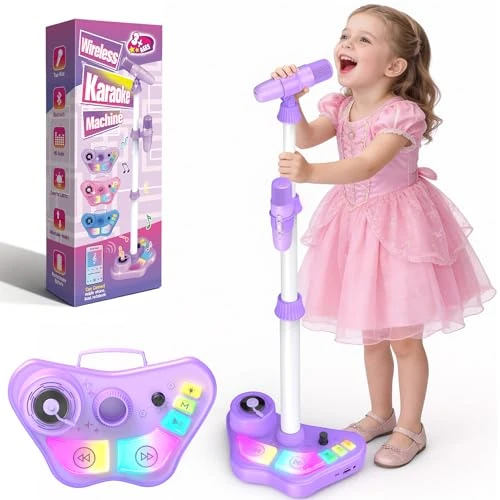 Offerta a tempo: Dislocati Microfono per Bambini con Supporto Regolabile, 2 Microfoni con Luci LED, Altoparlante Portatile con Luci Sfarfallanti, Giocattolo Musicale per Bambina Bambino 3+ Anni (Viola) - 34% da 38.99 € a 25.71 €