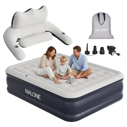 Offre limitée : NALONE Matelas Gonflable 2 Personnes Electrique 203x152x45cm, Lit Gonflable Autogonflant avec Pompe Électrique Intégrée avec Dossier Amovible pour Camping et Maison de 95.99 € à 91.19 € (5% de remise)