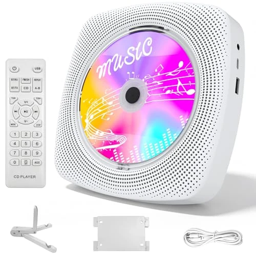 Offerta a tempo: WOLFANG Lettore CD portatile WDV04 per casa e outdoor, Bluetooth con altoparlanti, batteria ricaricabile 4000 mAh, radio FM, USB, telecomando, montaggio a parete e supporto da tavolo - 40% da 49.99 € a 29.99 €