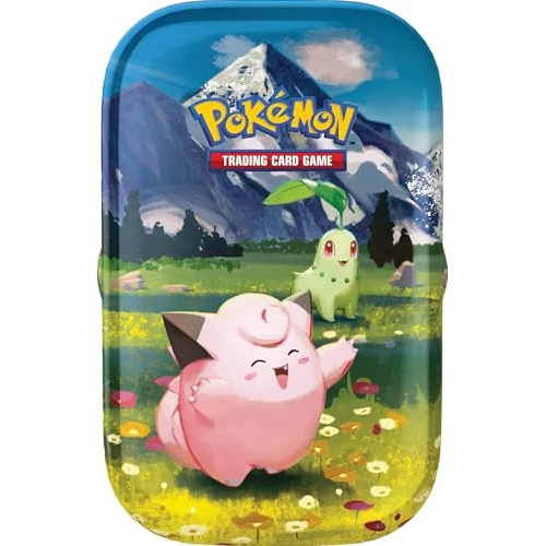 Pokémon: Sammeldose MegaEvolution – Heldenhafte Aufstieg (Clefairy und Chikorita) des Pokémon TCG (1 Stickerbogen, 1 Illustrationskarte der Mini-Dose und 2 Booster-Pack)