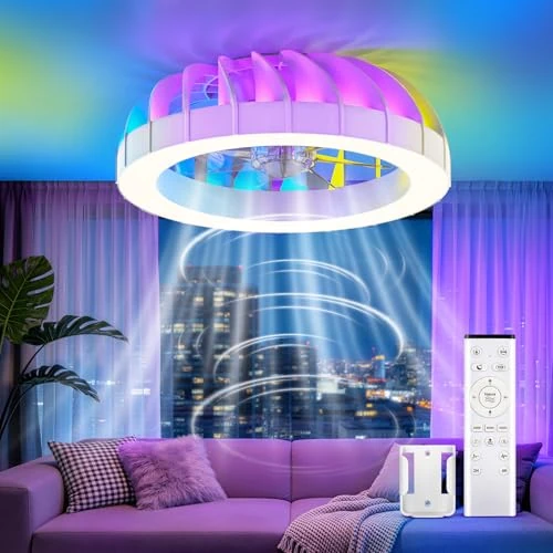 Offerta a tempo: GLOFAN 46cm Ventilatore da Soffitto con Luce e Telecomando, 6 Velocità Silenzioso Lampadario con Ventilatore da Soffitto, Timer, 3000k-6500k & RGB Plafoniera Ventilatore per Camera da Letto Soggiorno - 31% da 129.99 € a 89.99 €