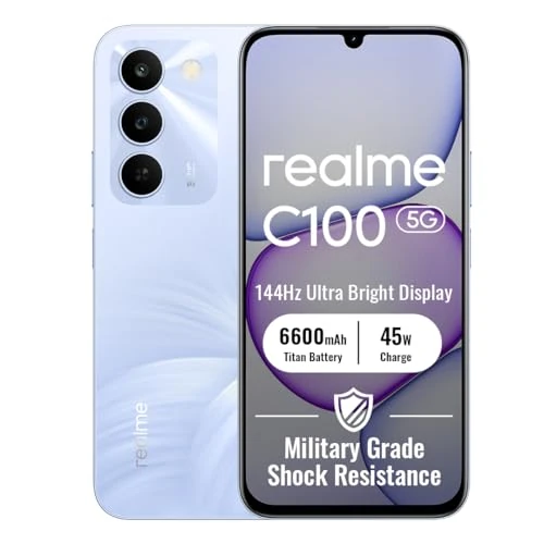 Offerta a tempo: realme C100 5G Smartphone 4+256GB, Viola Fiorito, Schermo 6,8 pollici, Display LCD 144Hz, Ricarica Ultra Veloce 45W, Batteria 6600mAh, Fotocamera AI 50MP, Chipset MediaTek Dimensity 6300, IP64 - 0.00% da 229.99 € a 229.99 €