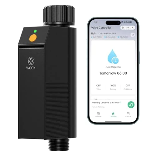 Offerta a tempo: WOOX Programmatore Irrigazione WiFi Intelligente, Senza Hub Richiesto 2,4GHz Timer Irrigazione, App/Controllo Vocale, IP65 Impermeabile Centralina Irrigazione Automatica, Ritardo Pioggia & Manuale - 0.00% da 49.99 € a 49.99 €