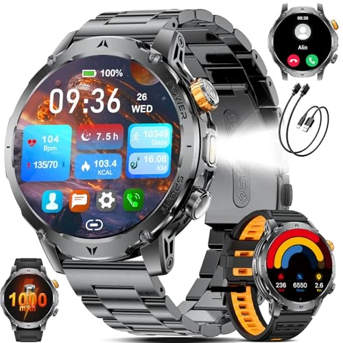 Offre limitée : SUNKTA Montre Connectée Homme Militaire 1000 mAh Grande Batterie 1,7″ HD Appels Bluetooth Smartwatch pour iOS Android Moniteur de Fréquence Cardiaque/Sommeil/Lampe LED,3 Bracelets,2 Chargeurs,Gris de 36.09 € à 49.99 € (-38.51% de remise)