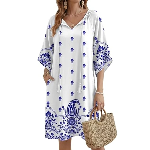 Offerta a tempo: Zeagoo Abiti Estivi da Donna, Abito da Spiaggia Stile Bohémien, Tunica con Tasche, Lunghezza al Ginocchio, Abiti Estivi Leggeri a Motivo Floreale, S - 41% da 25.32 € a 14.99 €