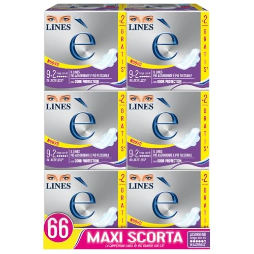 Offerta a tempo: Assorbenti LINES È LUNGO con ali x66 pezzi per ciclo mestruale - 25% da 19.62 € a 14.63 €