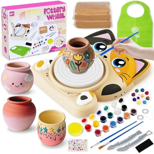 Offerta a tempo: Tornio per Ceramica per Bambini - Kit Completo per Ceramica per Principianti, Set Creativo 6+ Anni con 3x Argilla ad Asciugatura all'Aria, Kit Ceramica fai da te Regalo Pasqua per Ragazzi e Ragazze - 0.00% da 39.99 € a 39.99 €
