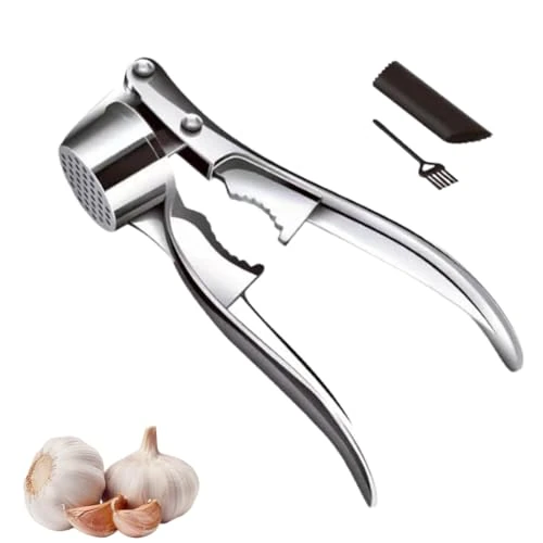 Offerta a tempo: Spremiaglio in acciaio inox, frantoio aglio, tritatutto per aglio, frantumazione aglio senza pelatura, facile da pulire e durevole, con manico facile da premere, spremiaglio lavabile in lavastoviglie - 0.00% da 3.99 € a 3.99 €
