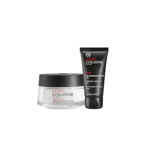 Collistar Geschenkset Herren Revitalisierende Anti-Falten-Creme 50 ml + Energetisierendes Gesichtsreinigungsgel 30 ml, Straffere Haut, Anti-Aging, Frische & Vitalität