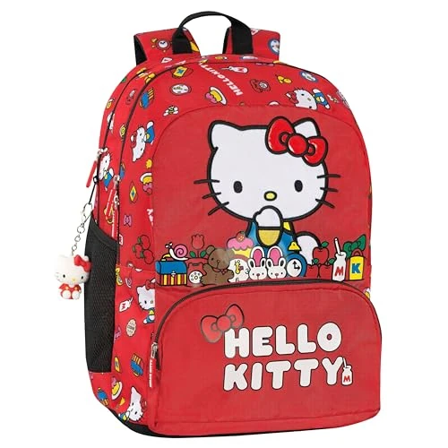 Offerta a tempo: HELLO KITTY - Zaino Scuola Ufficiale Hello Kitty, 2 Ampi Spazi Centrali, Tasche Frontali e Laterali, Charm Staccabile, Spallacci Regolabili e Imbottiti, Schienale Termoformati, 32 x 43H x 23 cm, 31 L - 0.00% da 72.08 € a 72.08 €
