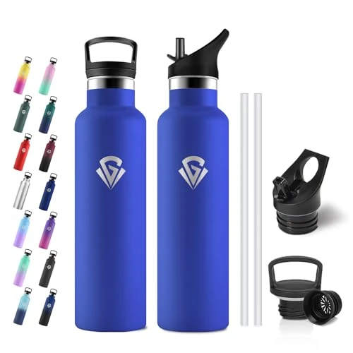 JAPORIA Trinkflasche 750ml Thermos mit Strohhalm, Vakuum Edelstahl, BPA-frei, Auslaufsicher, für Sprudel, Schule, Fahrrad, Erwachsene