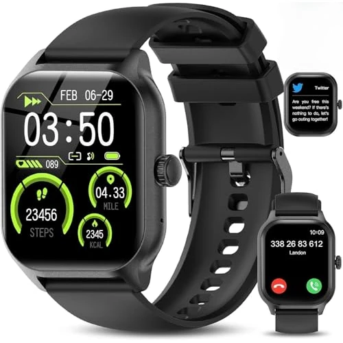 Smartwatch voor dames en heren, met telefoonfunctie, 2,01 inch touchscreen, fitnesshorloge met hartslagmeter en slaapmonitor, IP68 waterdicht, sporthorloge met digitale timer, sporthorloge