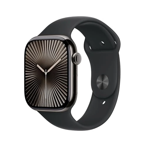 Apple Watch Series 10 (GPS + Cellular 46 mm) Smartwatch mit Titangehäuse in Schiefer und Sportarmband in Schwarz (S/M)(Reconditionné)