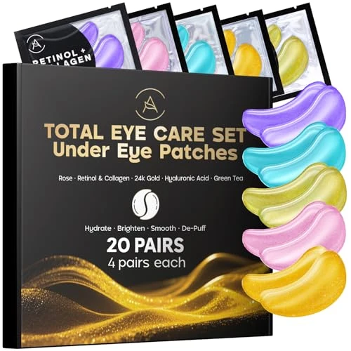 Offerta a tempo: AURAE Patch Occhi (20 paia, mix varietà), Maschera Occhi con Retinolo, 24K Oro, Rosa, Acido Ialuronico e Niacinamide, Eye Patch Occhiaie e Borse, Maschera Occhiaie Rinfrescante e Lenitiva - 36% da 13.99 € a 8.99 €