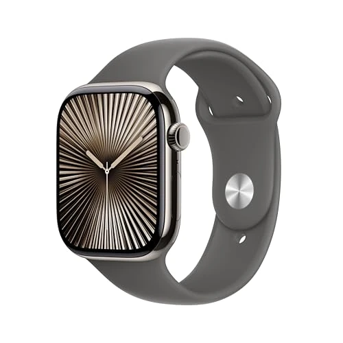 Apple Watch Series 10 [GPS + Cellular, 46mm] Boîtier en Titane Finition Naturelle et Bracelet Sport Gris Pierre, M/L (Reconditionné)