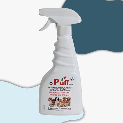 Puff Pet Care Spray Attraktiv, neue natürliche Formel für das Training von Hunden und Katzen, 100 % umweltfreundlich, einfache Anwendung, für Katzentoilette und Bedürfnisbereich – 500 ml, hergestellt