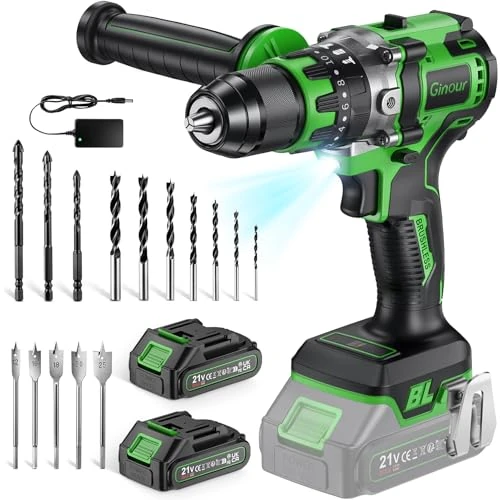 Offerta a tempo: Ginour Avvitatore a Batteria 21V, 90Nm Brushless Trapano a Percussione, 2x2.0Ah 10C Li compatibile con Makita 18V, 22 Accessori, 20+3 Coppie, 2 Velocità, Trapani Avvitatori 13mm metallo Mandrino - 25% da 119.99 € a 89.99 €