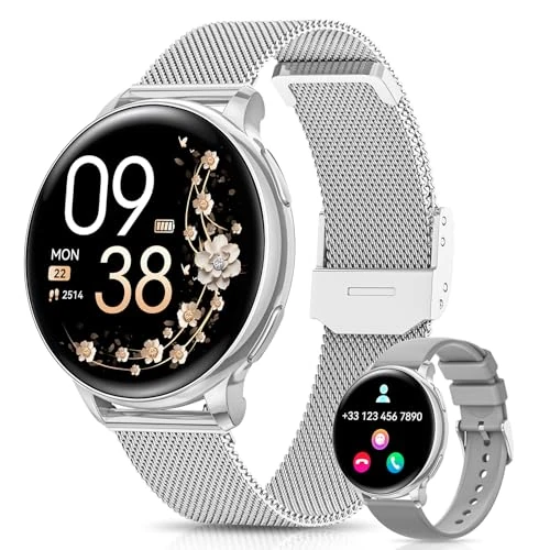 AIMIUVEI Reloj Inteligente Mujer, 1,27” HD Smartwatch Mujer con Llamadas, Función Femenina, 120+ Modos Deportivos, 24H Pulsómetro, 24H SpO2, Sueño, Calorías, Podómetro, IP68 iOS Android Plata