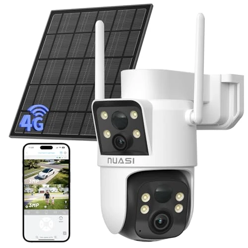 Offerta a tempo: NUASI 4G LTE Telecamera Solare da Esterno, 2K+2K Telecamera Doppia Lente con Pannello Solare e Rilevamento Umano PIR e AI, Visione Notturna a Colori, Audio Bidirezionale - 0.00% da 169.99 € a 169.99 €