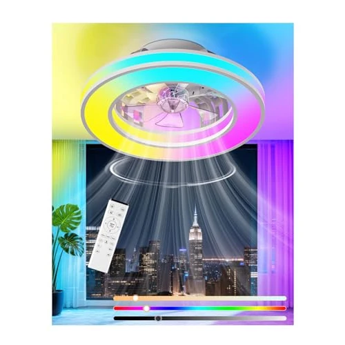 Zeitlich begrenztes Angebot: GLOFAN Deckenventilator mit Beleuchtung und Fernbedienung,Ø42cm Leise Deckenleuchte mit Ventilator RGB LED Dimmbar (3000K-6500K), 6 Geschwindigkeiten Lampe mit Ventilator für Wohnzimmer, Schlafzimmer von 89.99 € auf 89.99 € (0