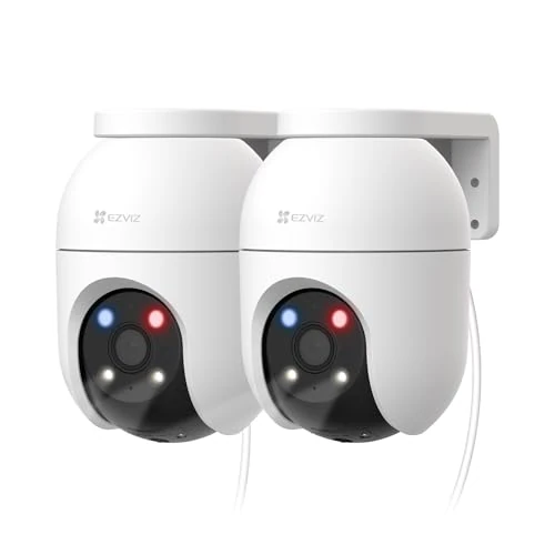 EZVIZ C8c 5MP (2 Pack) Wifi Outdoor Cameras Wired, 360° Pan Tilt, Support 512GB Card, No Monthly Fee, Human/Vehicle Detection, 3K Colour Night Vision, 2.4/5GHz Dual-Band Wi-Fi 6 (C8c 5MP)