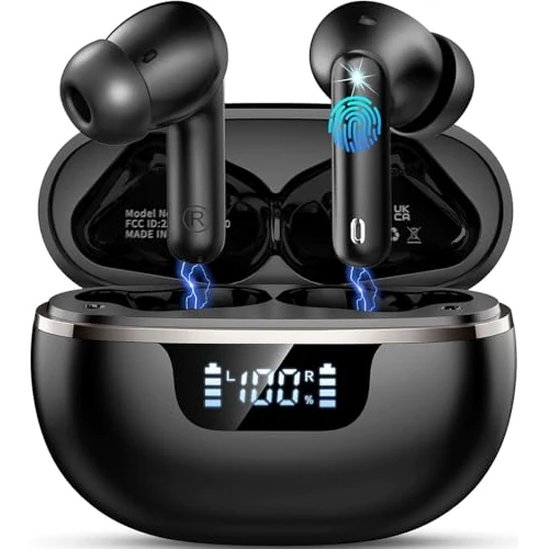 Cuffie Bluetooth 5.4, 2026 Nuovo Auricolari Bluetooth Stereo HiFi, 48 Ore Cuffiette In Ear con 4 ENC Cancellazione Rumore Mics, Cuffiette Touch Control/LED Display, IP7 Impermeabili Cuffie Senza Fili