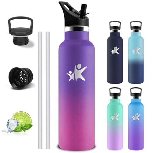 Stainless Steel Water Bottle, 1 Litre Water Bottle, Water Bottle with Straw, Sports Drinking Bottles, Leak-Proof, Double-Walled Vacuum Insulated, Thermos for Hiking, Camping, Adults, Fitness