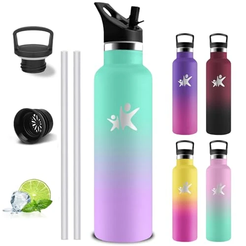 Grsta Bouteille Isotherme- 1l- Gourde Paille Adulte- Acier Inoxydable 18/8- Thermos Isotherme Anti Fuite- 24h Froid & 12h Chaud- Gourde Sport Étanche, Bouteille d'eau pour Randonnée, Voyage, Yoga