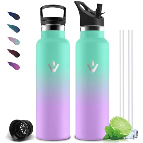 Mujigaga Butelka termiczna - butelka na wodę, 1 l, bez BPA, butelka ze słomką, bez wycieków, izolowana próżniowo, metalowa butelka na wodę, na kemping, podróż, sport, fitness