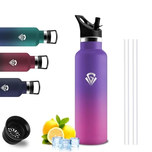 Thermos Flask, 500 ml, Stainless Steel Water Bottle with Straw, Leak-Proof, 24 Hours Cold & 12 Hours Warm, Double Walled, Thermos for School, Travel, Office