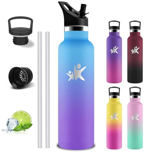 Butelka na wodę o pojemności 1 l, bez BPA, butelka termiczna - z filtrem i słomką - termos - utrzymuje ciepło przez 12 godzin/zimno przez 24 godziny, do uprawiania sportu, jazdy na rowerze, wędrówek