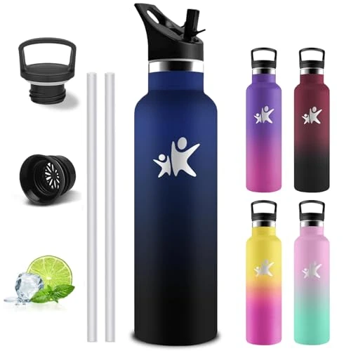 Grsta Bouteille Isotherme 1l- Gourde Isotherme- Gourde Paille Adulte- Acier Inoxydable 18/8- Bouteille Inox- Double Isolation- Thermos Isotherme, Bouteille d'eau pour Randonnée, Camping, Aptitude