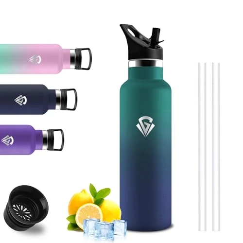 Stainless Steel Water Bottle, 500 ml, Children's Water Bottle with Straw, Water Bottle, Metal, 24 Hours Cold & 12 Hours Warm, Insulated Flask, Double Walled, for School, Office, Camping, Travel
