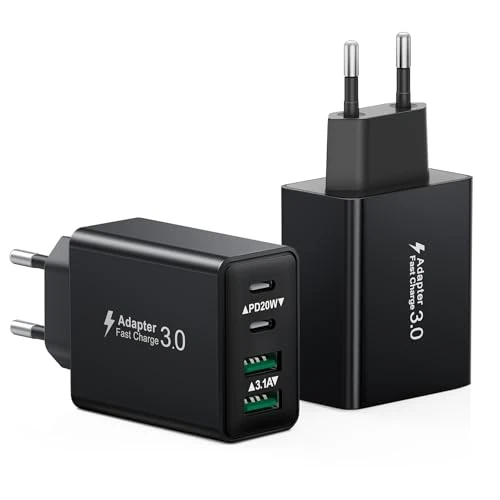 Offerta a tempo: Caricatore USB C, 2-Pack 40W 4-Porto Rapido Presa USB Multipla PD+QC Carica Cellulare, Spina Alimentatore USBC Caricabatterie per iPhone 17 16 15 14 13 12 11 Pro Max, Samsung Spinotto USB Adattatore - 14% da 16.99 € a 14.56 €