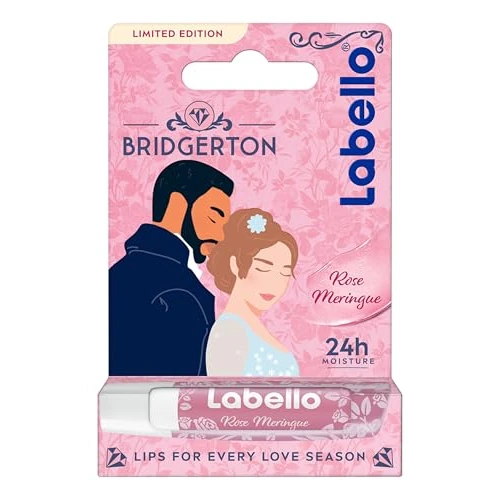 Offerta a tempo: Labello Bridgerton Limited Edition Rose Meringue 4.8 g, Balsamo labbra colorato dal design romantico in edizione limitata, Burrocacao labbra lip balm idratante 24h con aroma di Rosa e tocco perlato - 30% da 3.99 € a 2.79 €