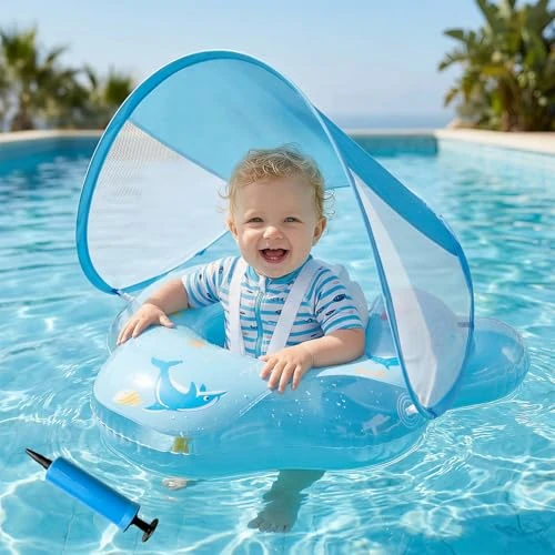 Offerta a tempo: Olycism Salvagente Neonato con Parasole UPF50+ Ciambella Neonato Mare con Pompa ad Aria e Kit di Patch Materiali Adatti ai Bambini Carico massimo 20 kg per Bambini Azzurro chiaro - 0.0% da 16.99 € a 16.99 €