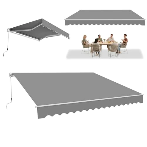 Offerta a tempo: ACXIN Tenda da sole in alluminio, 4 m x 3 m, per balcone, protezione UV, facile da usare a manovella, per terrazze, colore: grigio chiaro - 0.00% da 249.99 € a 249.99 €