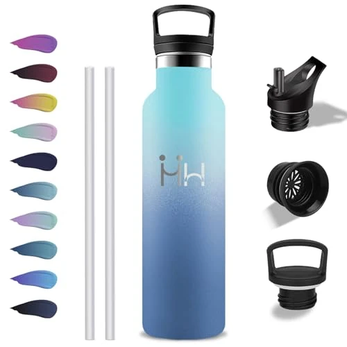 Grsta Thermos Flask, 1 Litre Stainless Steel Drinking Bottle with Straw, BPA-Free, Leak-Proof, Cold and Warm, Suitable for Carbonated Drinks, Water Bottle for Fitness, Hiking, Camping