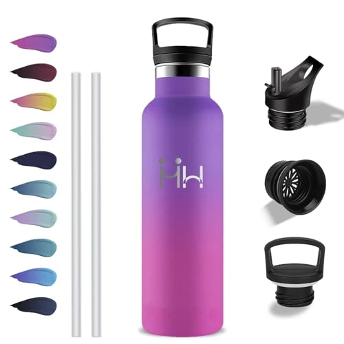 Grsta Gourde Isotherme, 750 ml Gourde, Gourdes Paille, Anti Fuite, sans BPA, Double Isolation, Bouteille Isotherme, Facile à Transporter, Bouteille d'eau pour Bureau, Yoga, Voyage, Camping