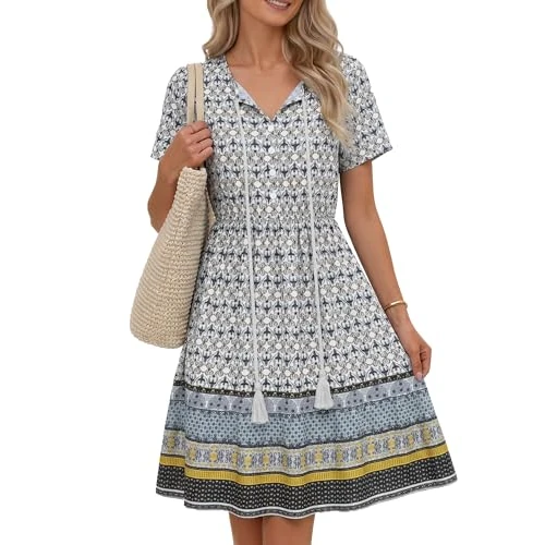 Oferta limitada: Zeagoo Vestido Mujer Verano Vestidos Boho Playeros Midi Elegantes Sueltos Fresco Casual Hawaiano Vestido Flor Playa Cuello V Línea A Manga Corta Ligero Suelto Vintage Primavera Dresses PA26 L de 9.99 € a 9.99 € (ahorro 0.0%)