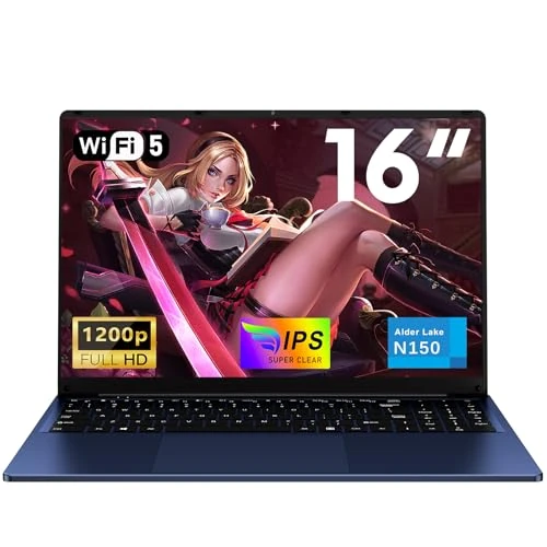 NAIKLULU 16 Zoll Notebook Prozessor N150 (1,2 bis 3,6 GHz), RAM 16 GB SSD 512 GB, Laptop 2026, 1920 x 1200 P/Tastatur mit Hintergrundbeleuchtung/Webcam/6000 mAh