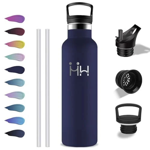 Grsta Thermosfles, 1 liter, BPA-vrij, drinkflessen met rietje, lekvrij, roestvrij staal, vacuüm-geïsoleerd, voor camping, reizen, sport, fitness