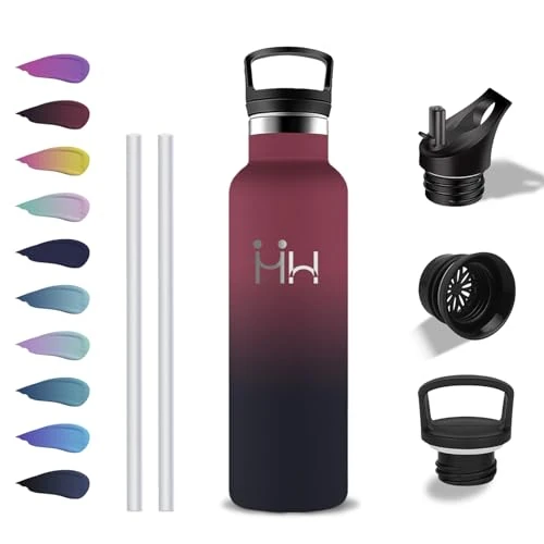 Grsta Thermosflasche, 500ml Trinkflasche Edelstahl, Flasche mit Strohhalm, BPA-Frei, Wasserflasche Auslaufsicher, Doppelwandige Vakuumisolierte, Wasserflasche für Schule, Büro, Reisen, Camping