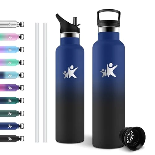 JAPORIA Gourde Isotherme 1L, Bouteille Sport avec Paille, Anti-Fuite, Réutilisable, Léger, sans BPA, pour Cyclisme, Randonnée, Camping