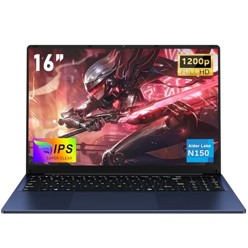 NAIKLULU 40,6 cm (16 Zoll) Laptop, RAM 16 GB SSD 1 TB, Prozessor N150 (1,2 bis 3,6 GHz), Laptop 2026 PC, Notebook, 6000 mAh/Tastatur mit voller Hintergrundbeleuchtung/1920 x 1200P