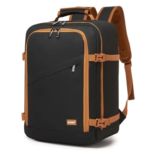 Tijdelijke aanbieding: KONO Reisrugzak Ryanair rugzak 40 x 30 x 20 cm, handbagage onder het zitje, ook voor Vueling, Wizz Air en EasyJet, perfect voor mannen en vrouwen (zwart, bruin) van 29.99 € naar 29.99 € (0.00% korting)