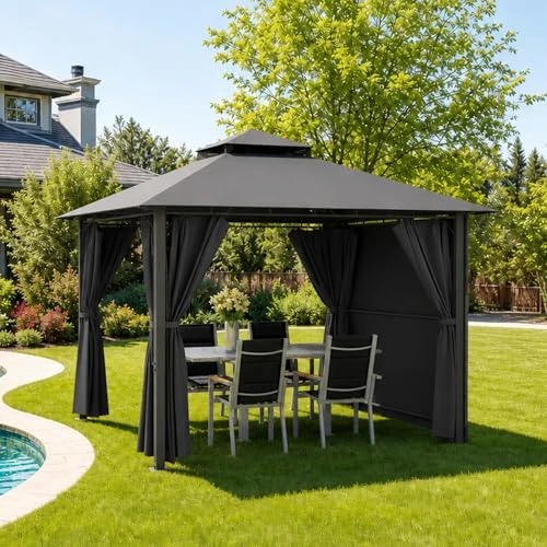 Offre limitée : JUMMICO Tonnelle 3x3m, avec Extension Convertible en Paroi, Rideaux Latéraux Inclus, Toit Double Paroi, Structure Métallique Robuste, Résistant aux Intempéries et aux UV, Idéale pour Fêtes, Événements de 239.90 € à 227.90 € (5% de remise)