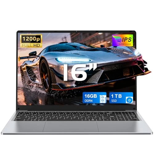 FUNYET 2026 Laptop 16 cali 16 GB RAM 1 TB SSD rozszerzenie 1 TB Laptop 4 rdzenie Celeron N150 do 3,6 GHz Win11 Laptop FHD 1920×1200 USB3.0 BT5.0 WiFi5 HDMI Podświetlana klawiatura - szara